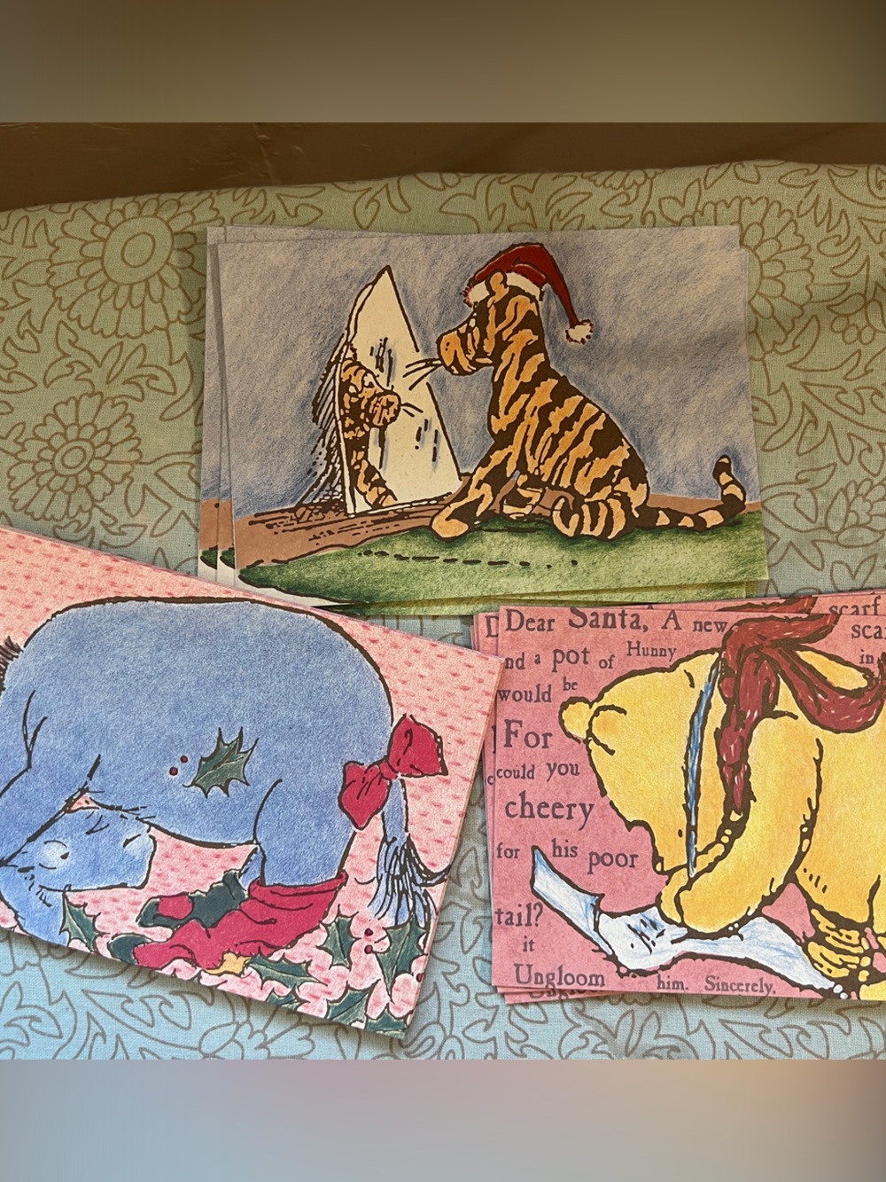 Vintage-Inspired Winnie the Pooh, Eeyore & Tiger Holiday Christmas Cards.